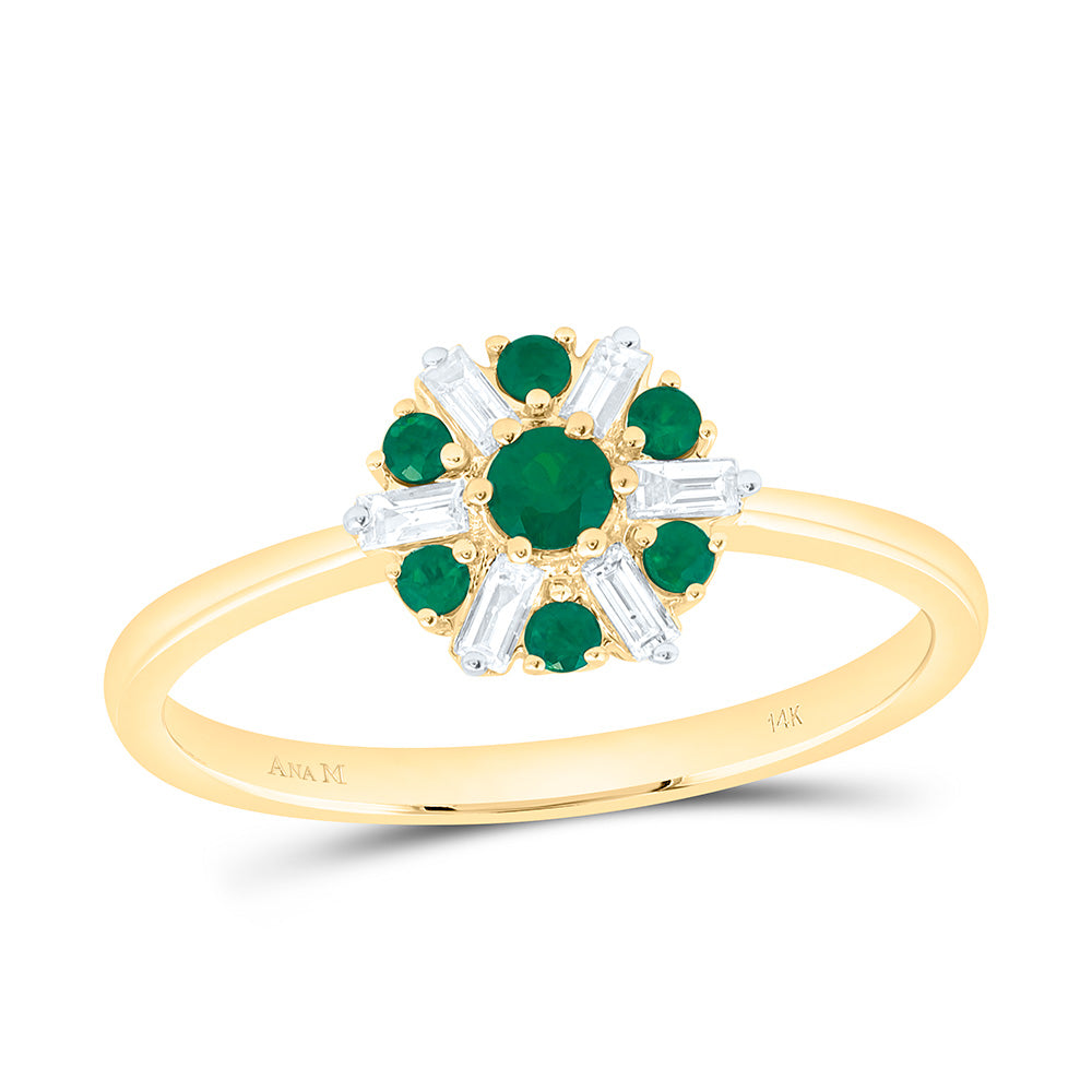 14K Yellow Or White Gold 1/8 Cttw Natural Diamond Ana M Round Natural Gem Flower Bridal Anniversary Wedding Engagement Band Ring