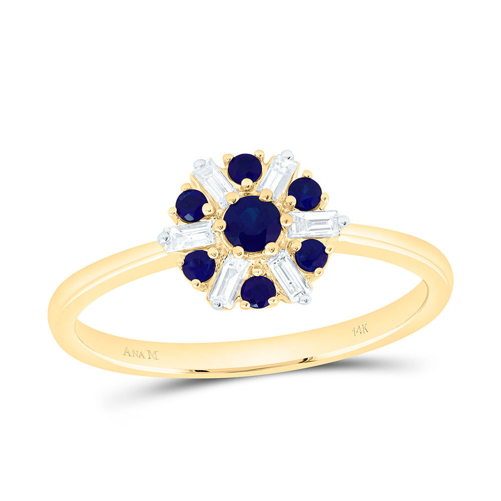 14K Yellow Or White Gold 1/8 Cttw Natural Diamond Ana M Round Natural Gem Flower Bridal Anniversary Wedding Engagement Band Ring