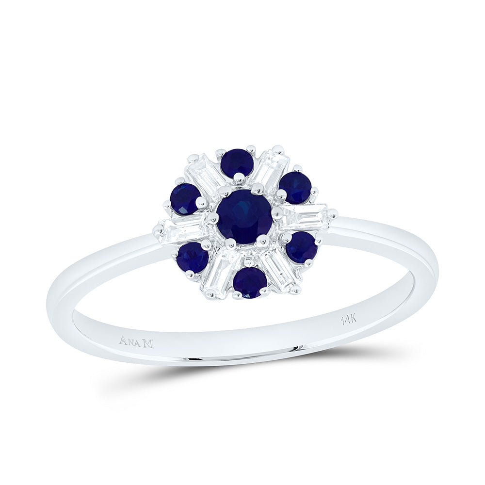 14K Yellow Or White Gold 1/8 Cttw Natural Diamond Ana M Round Natural Gem Flower Bridal Anniversary Wedding Engagement Band Ring
