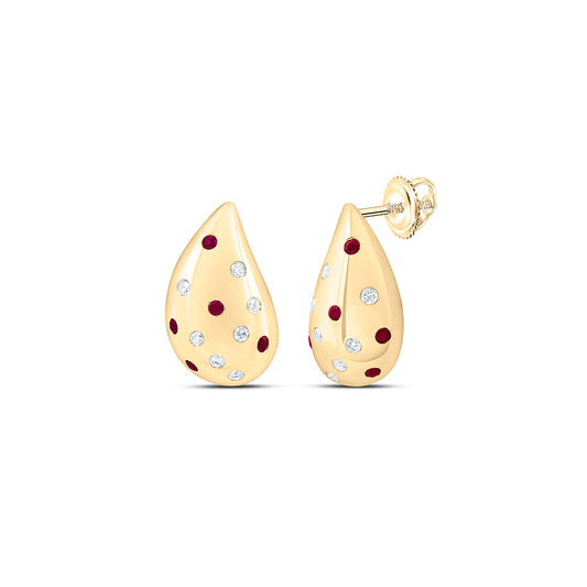 14K Yellow Gold 1/3 Cttw Natural Diamond Ana M 1/5 Cttw Round Natural Gem Tear Drop Earring