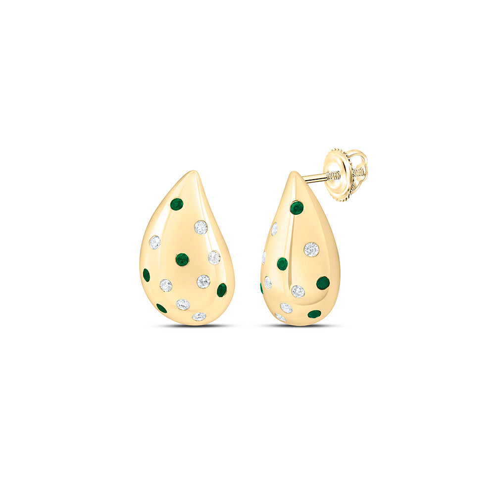 14K Yellow Gold 1/3 Cttw Natural Diamond Ana M 1/5 Cttw Round Natural Gem Tear Drop Earring