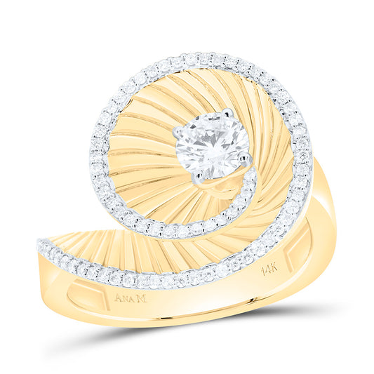 14K Yellow Gold 5/8 Cttw Natural Diamond Ana M 1/2 Cttw Center Round Fashion Bridal Anniversary Wedding Engagement Band Ring