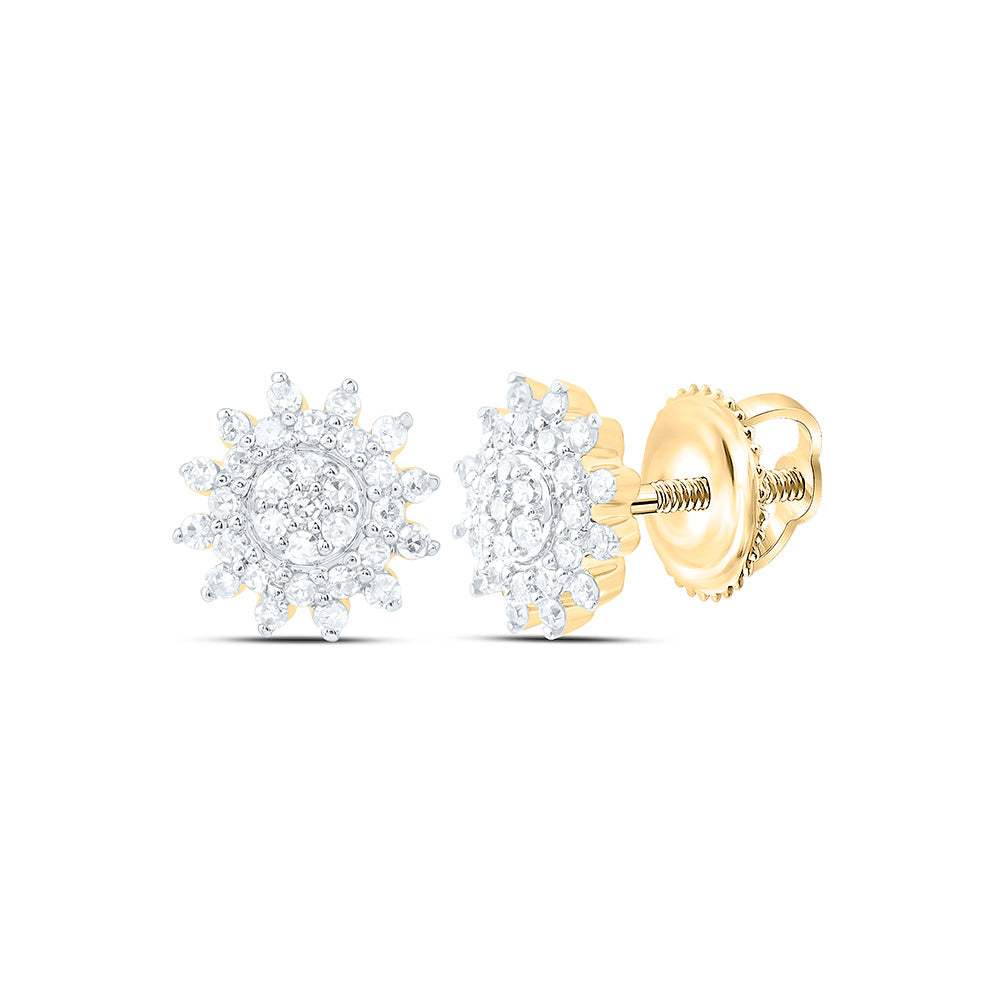 14K Yellow Or White Gold 1/5 Cttw Natural Diamond Cn Fashion Flower Earring