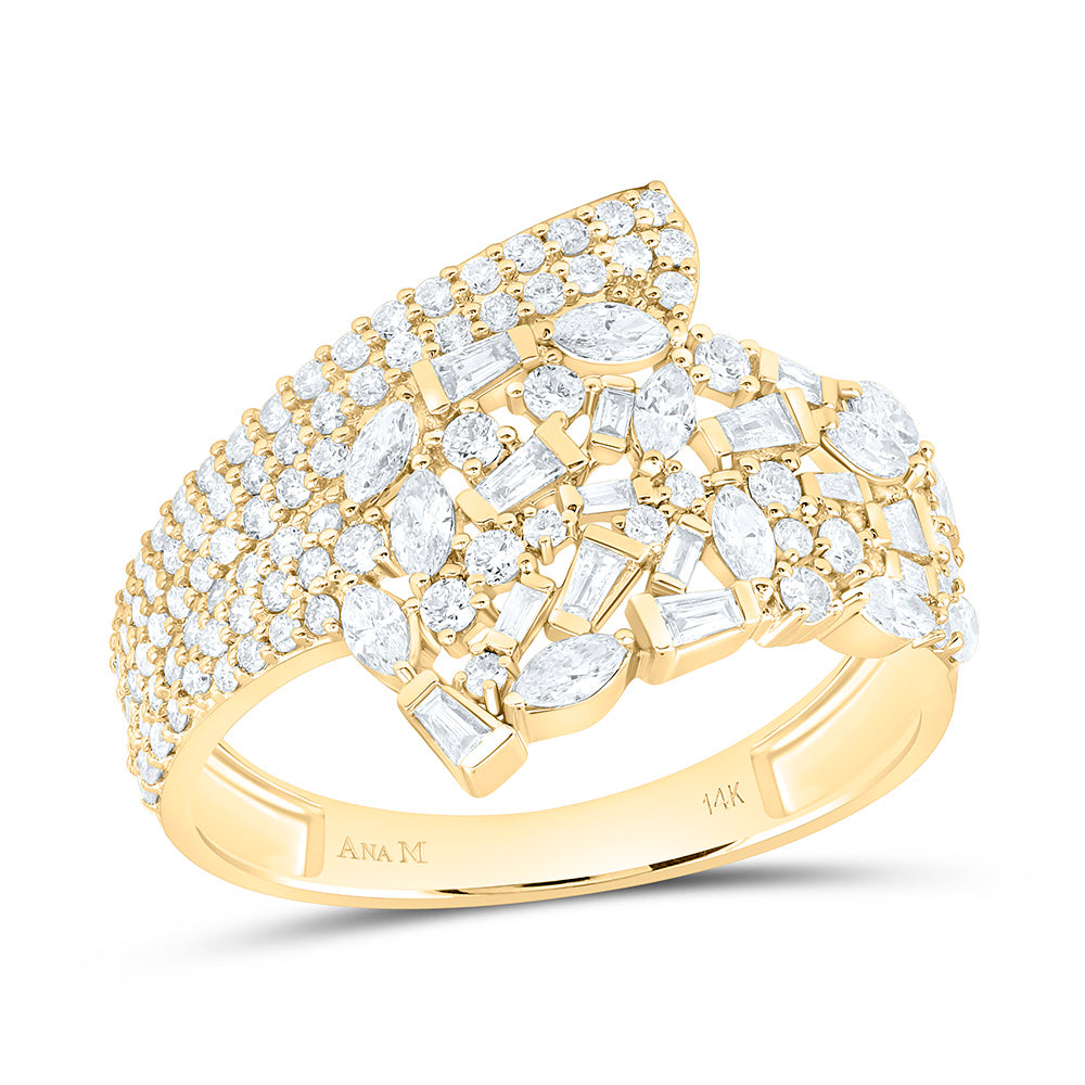 14K Yellow Or White Gold 7/8 Cttw Natural Diamond Ana M Fashion Bridal Anniversary Wedding Engagement Band Ring