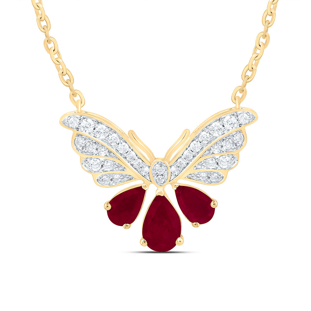 14K Yellow Or White Gold 1/5 Cttw Natural Diamond Ana M Pear Shape Natural Gem Butterfly Necklace (18 Inch)