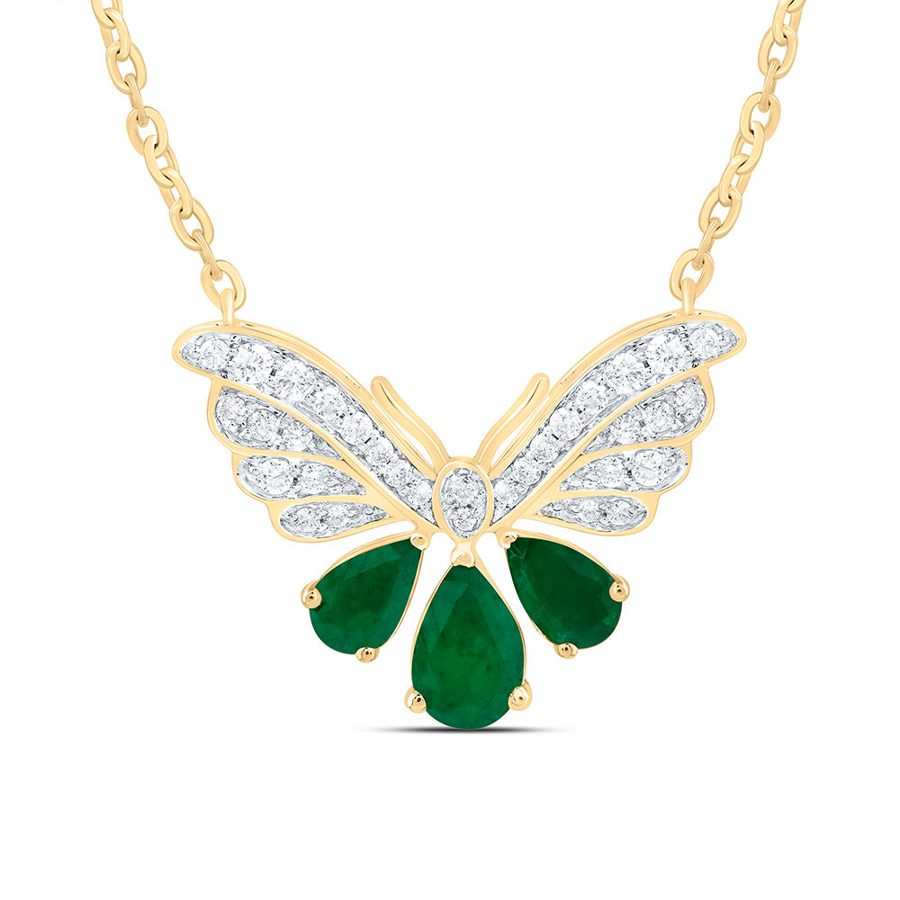 14K Yellow Or White Gold 1/5 Cttw Natural Diamond Ana M Pear Shape Natural Gem Butterfly Necklace (18 Inch)