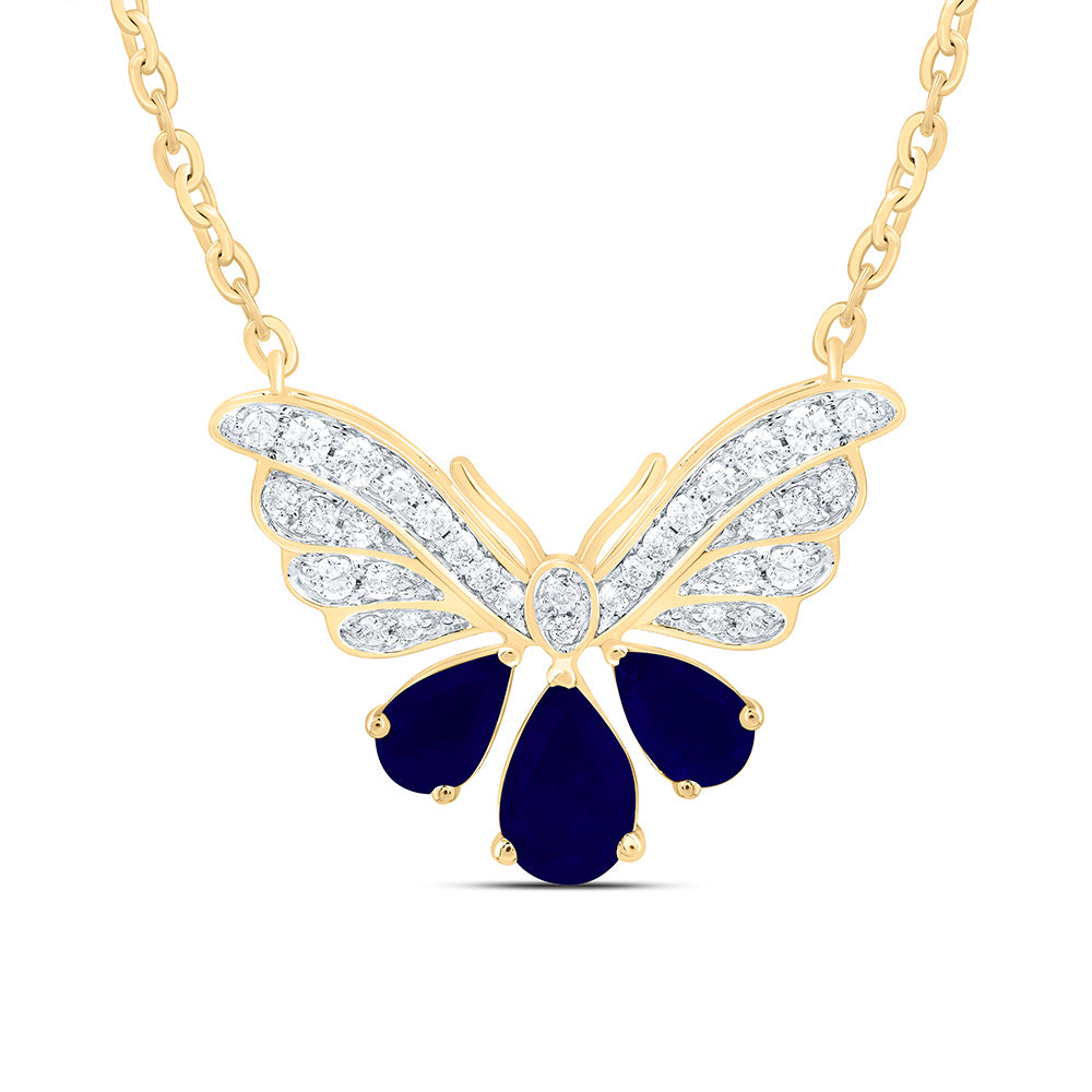 14K Yellow Or White Gold 1/5 Cttw Natural Diamond Ana M Pear Shape Natural Gem Butterfly Necklace (18 Inch)