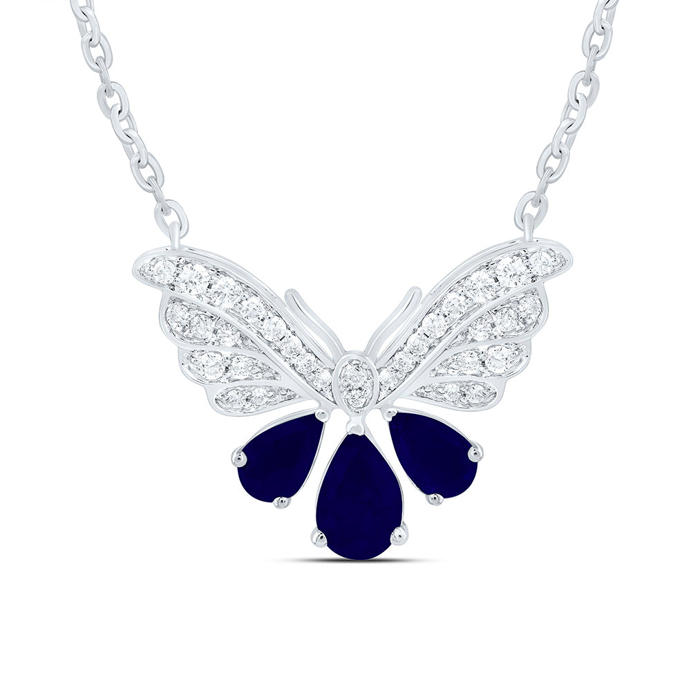 14K Yellow Or White Gold 1/5 Cttw Natural Diamond Ana M Pear Shape Natural Gem Butterfly Necklace (18 Inch)
