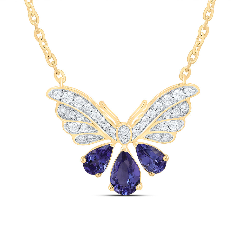14K Yellow Or White Gold 1/5 Cttw Natural Diamond Ana M Pear Shape Natural Gem Butterfly Necklace (18 Inch)