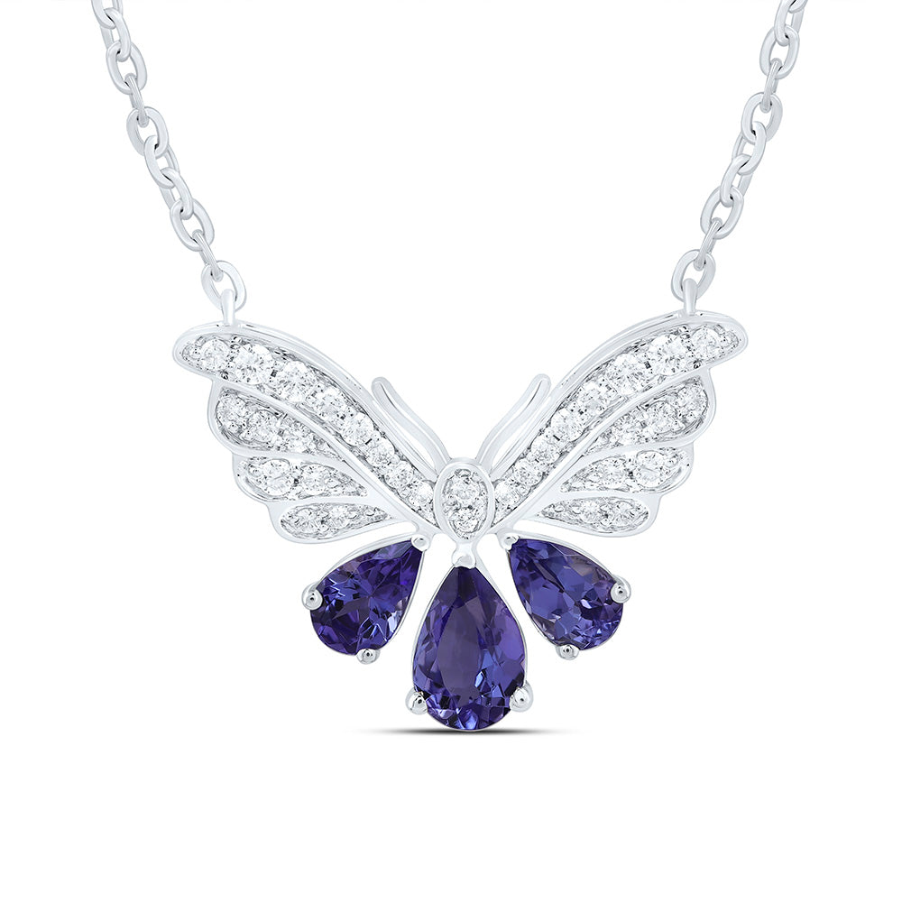 14K Yellow Or White Gold 1/5 Cttw Natural Diamond Ana M Pear Shape Natural Gem Butterfly Necklace (18 Inch)