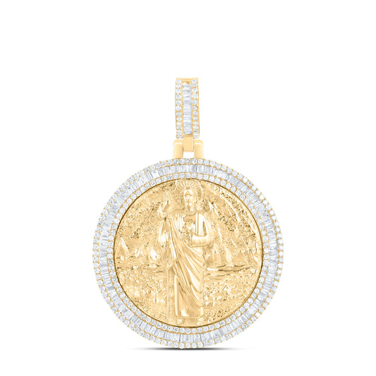 10K Yellow Gold 7/8 Cttw Natural Diamond Nk St Jude Mens Charm