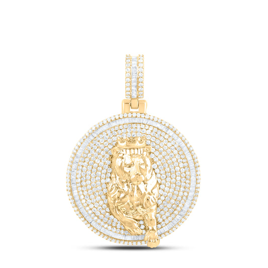 10K Yellow Gold 1 3/8 Cttw Natural Diamond Nk Lion Round Mens Charm