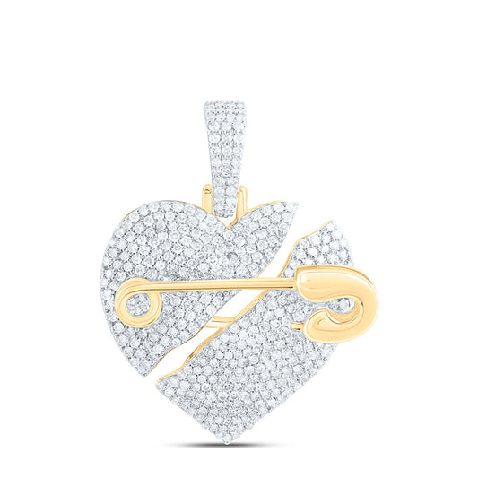 10K Yellow Gold 1 1/2 Cttw Natural Diamond Nk Broken Heart Mens Charm