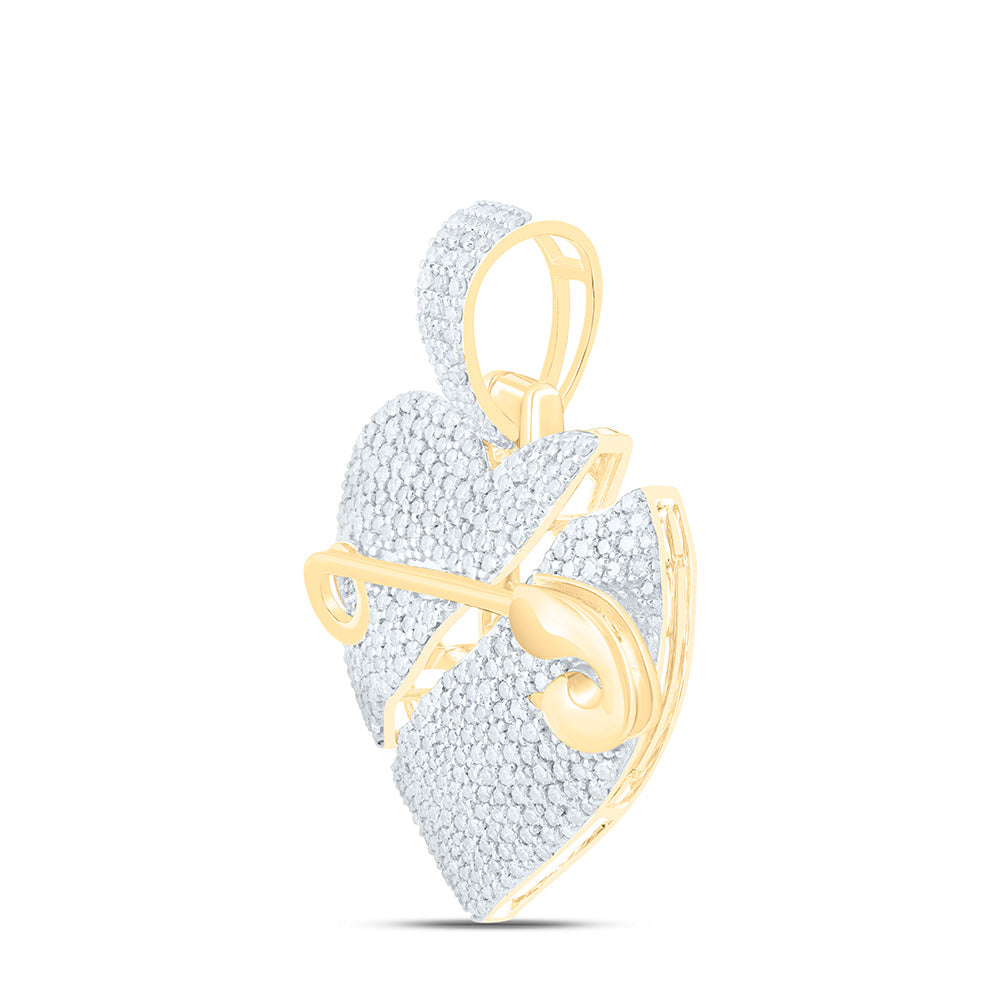 10K Yellow Gold 1 1/2 Cttw Natural Diamond Nk Broken Heart Mens Charm
