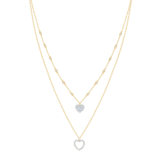 14K Yellow Gold 1/3Ctw Natural Diamond Cn Fashion Heart Necklace (16 Inch)