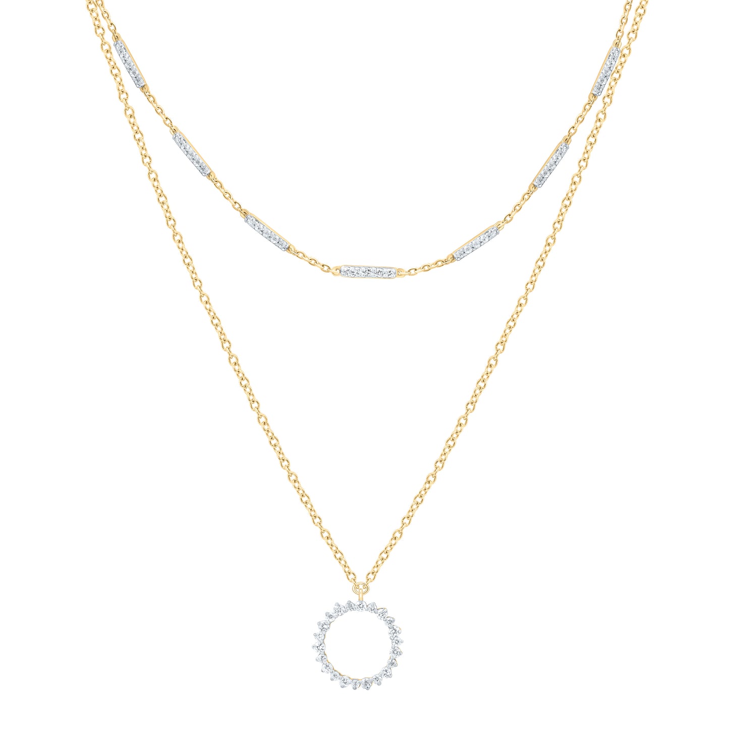 14K Yellow Gold 3/4Ctw Natural Diamond Cn Fashion Round Necklace (16 Inch)