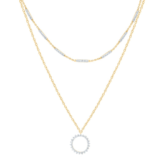 14K Yellow Gold 3/4Ctw Natural Diamond Cn Fashion Round Necklace (16 Inch)