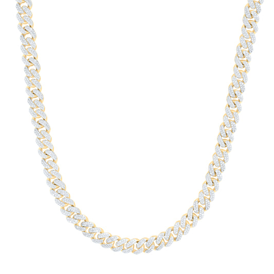 10K Yellow Gold 6 Cttw Natural Diamond Nk (7 Mm) Cuban Mens Chain (20Inch)