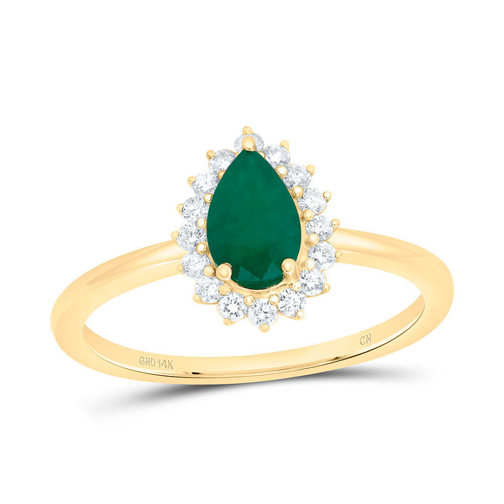 14K Yellow Gold 1/5 Cttw Natural Diamond Cn 7X4.5Mm Pear Shape Natural Gem Pear Bridal Anniversary Wedding Engagement Band Ring