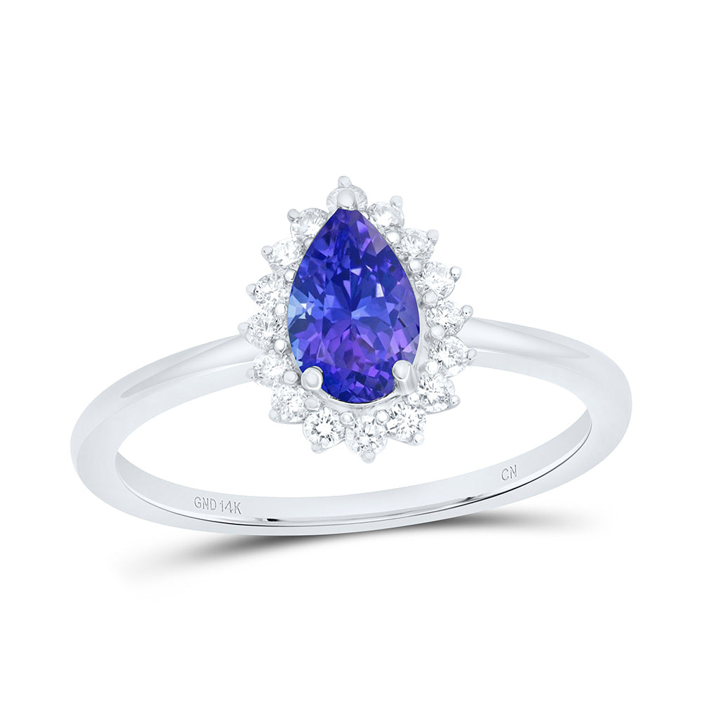14K Yellow Gold 1/6Ctw Natural Diamond Cn 7X4.5Mm Pear Blue Sapphire Natural Gem Pear Ring