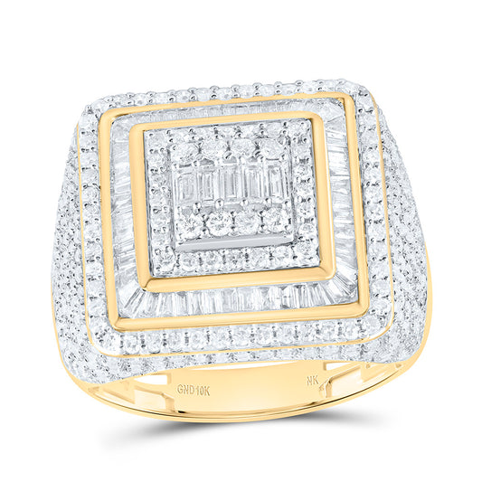 10K Yellow Gold 2 1/3Ctw Natural Diamond Square Mens Ring