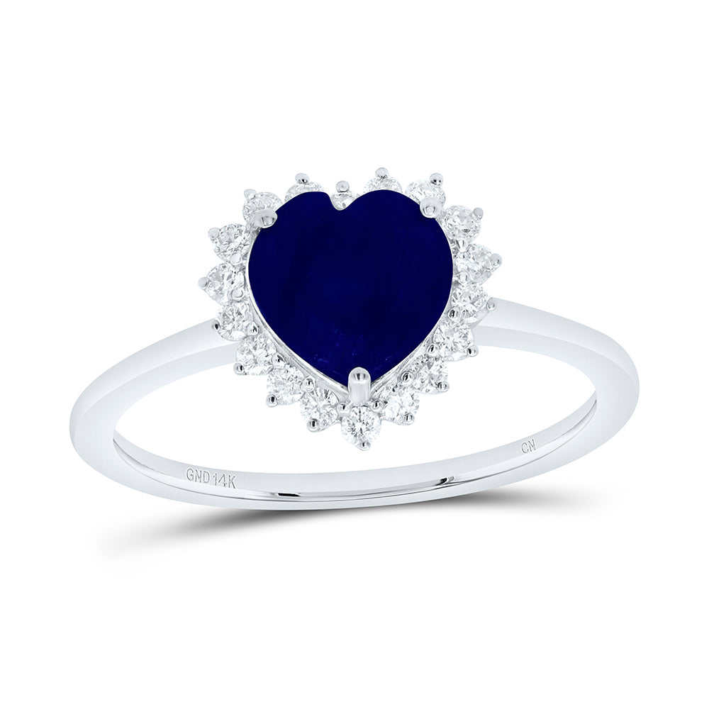 14K White Gold 1/5 Cttw Natural Diamond Cn 7Mm Blue Sapphire Natural Gem Heart Ring