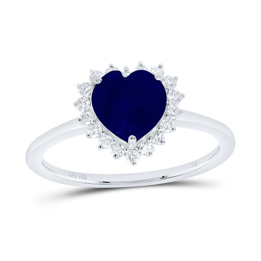 14K White Gold 1/5 Cttw Natural Diamond Cn 7Mm Blue Sapphire Natural Gem Heart Ring