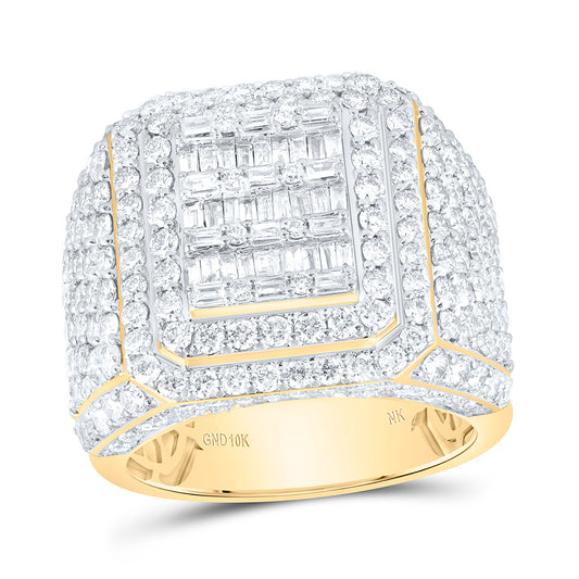 10K Yellow Gold 4 7/8 Cttw Natural Diamond Nk Emerald Mens Bridal Anniversary Wedding Engagement Band Ring