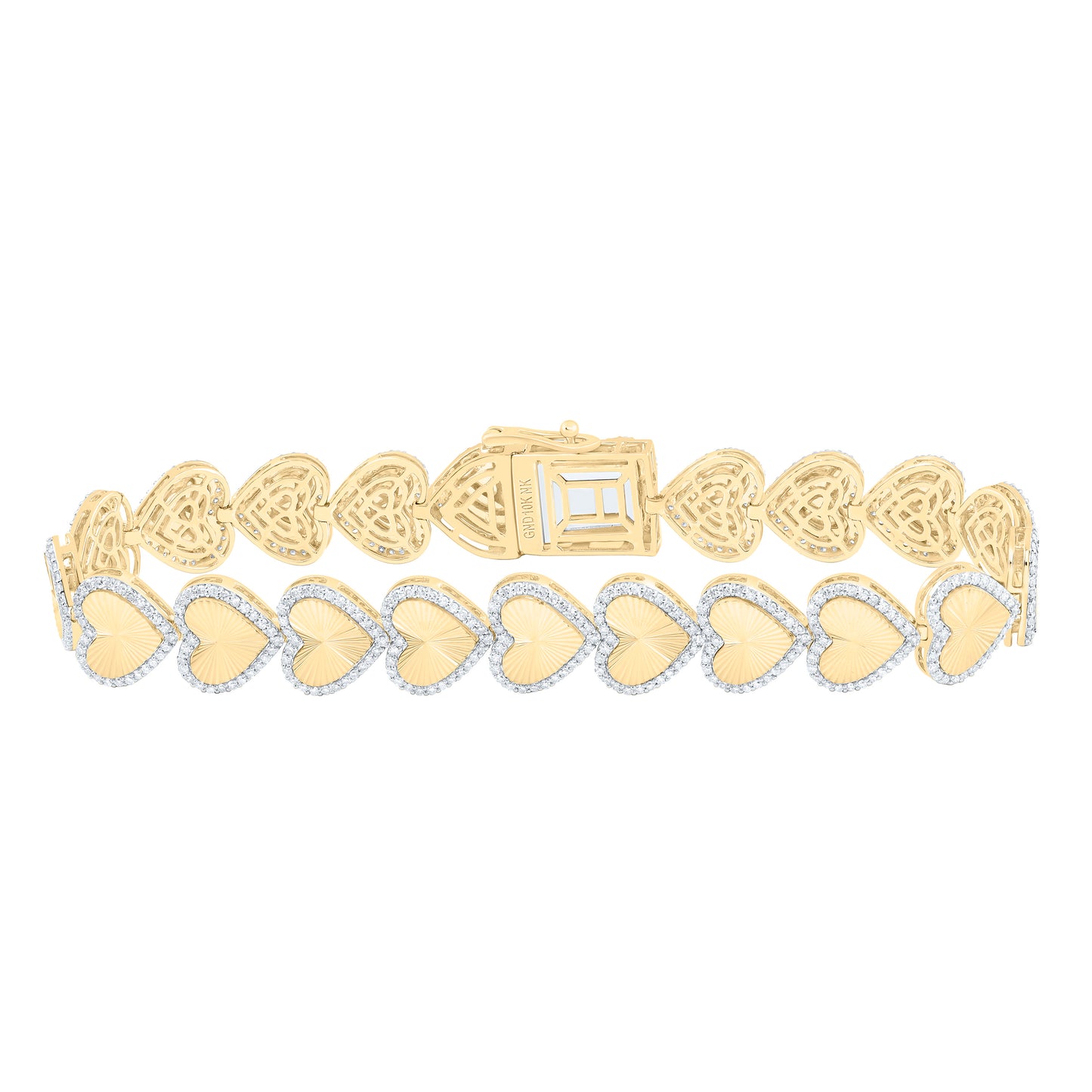 10K Yellow Gold 2 1/4 Cttw Natural Diamond Nk Fashion Heart Bracelet ( 7 Inch )