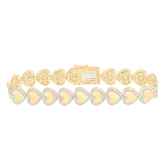 10K Yellow Gold 2 1/4 Cttw Natural Diamond Nk Fashion Heart Bracelet ( 7 Inch )