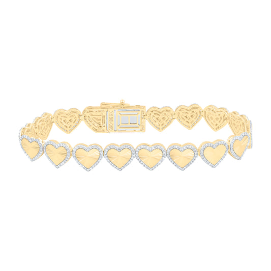 10K Yellow Gold 1 7/8 Cttw Natural Diamond Nk Fashion Heart Bracelet ( 7 Inch )