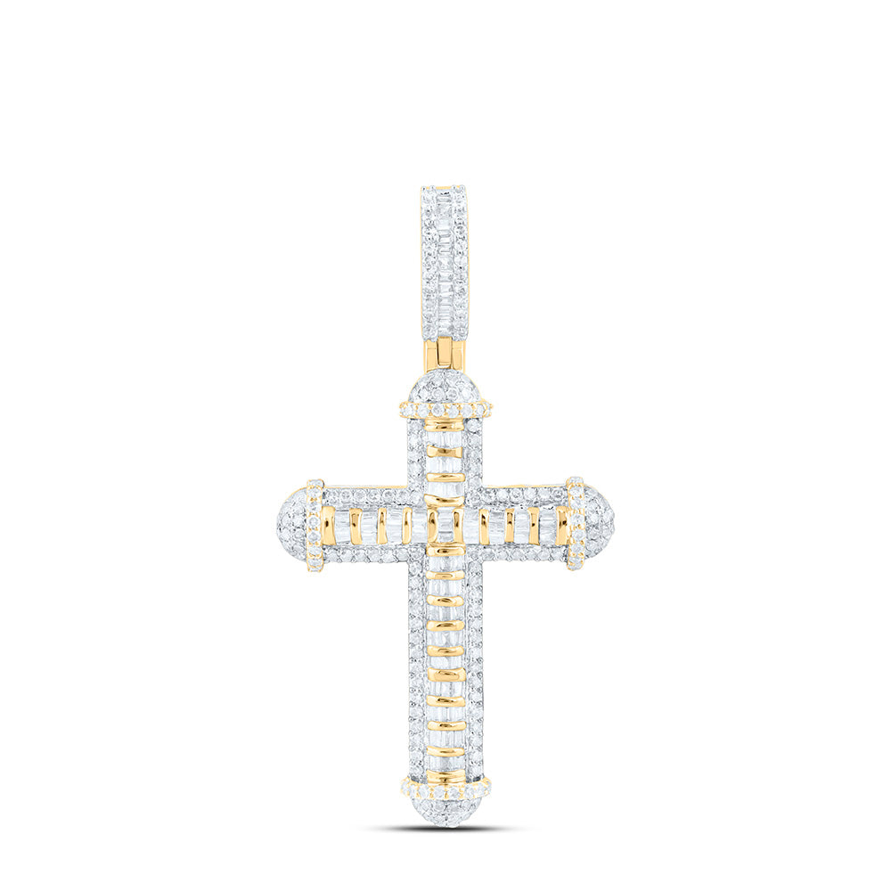 10K Yellow Gold 3/4 Cttw Natural Diamond Nk Cross Mens Charm