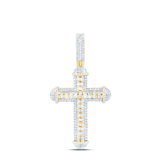10K Yellow Gold 3/4 Cttw Natural Diamond Nk Cross Mens Charm