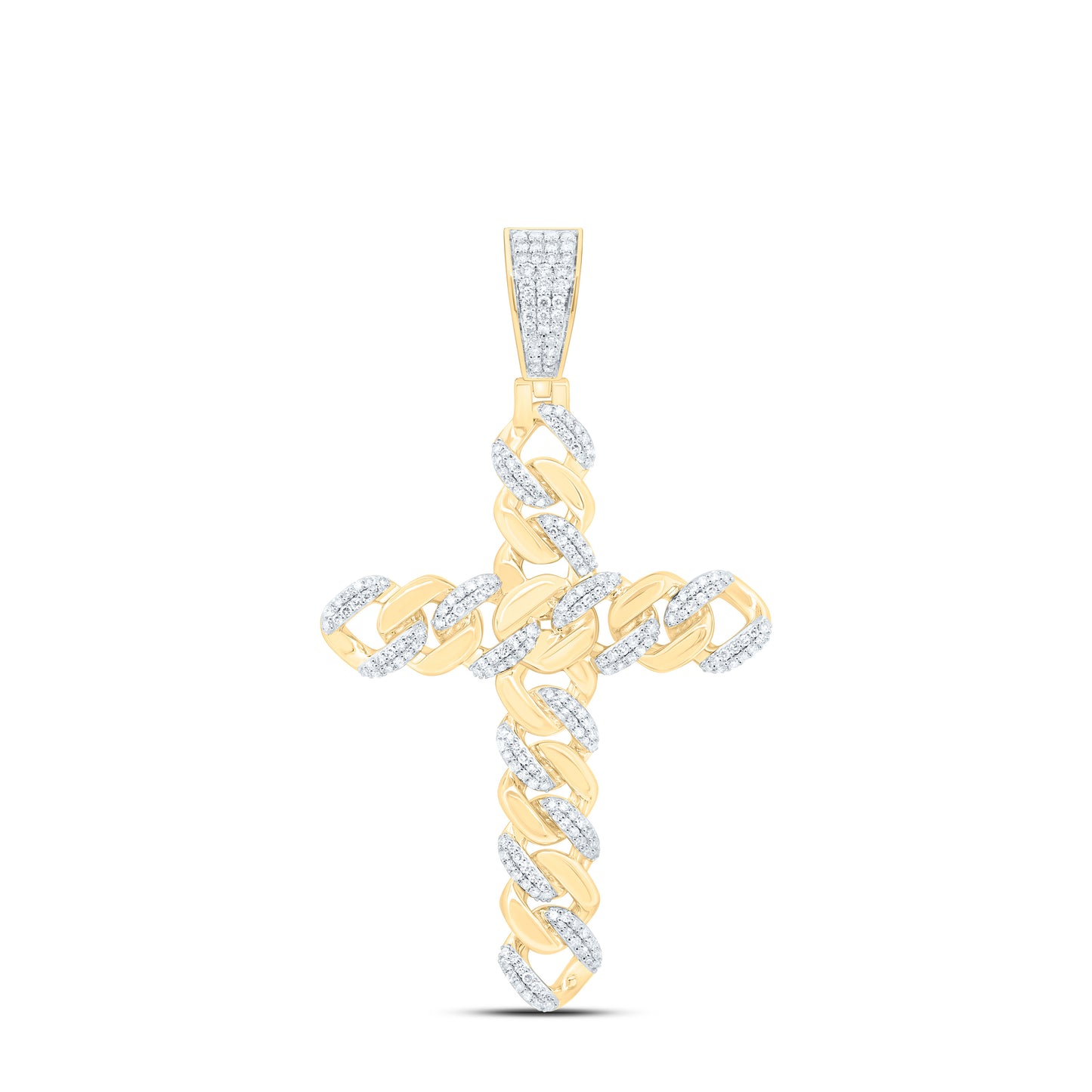 10K Yellow Gold 1 3/4 Cttw Natural Diamond Nk Cuban Cross Mens Charm