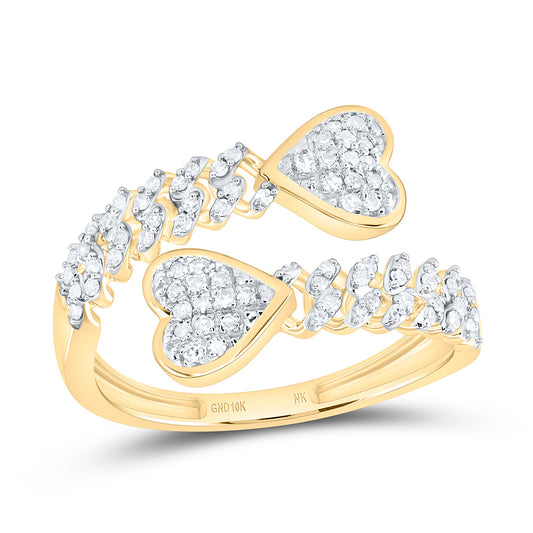 10K Yellow Gold 1/4 Cttw Natural Diamond Nk Fashion Cuban Heart Bridal Anniversary Wedding Engagement Band Ring