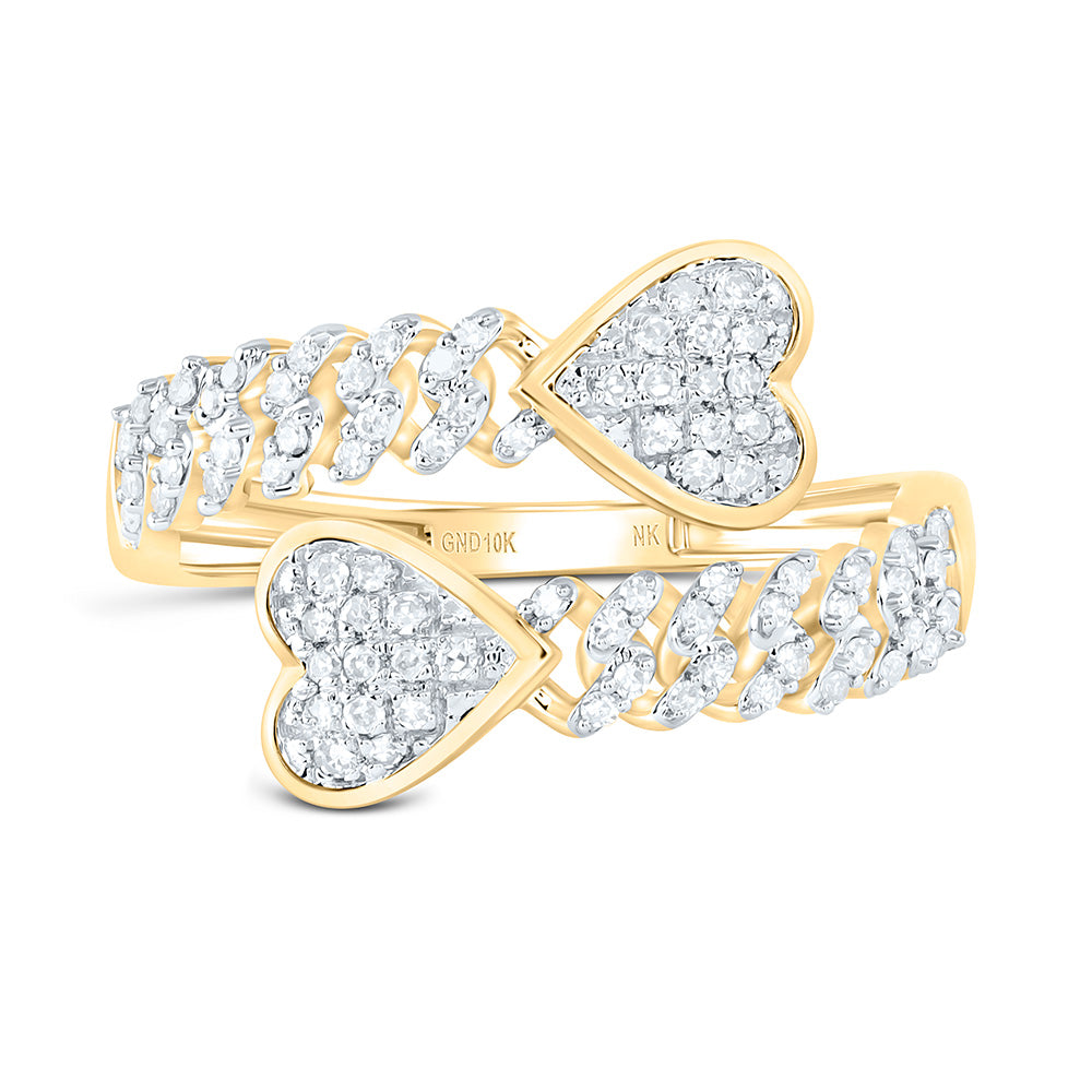 10K Yellow Gold 1/4 Cttw Natural Diamond Nk Fashion Cuban Heart Bridal Anniversary Wedding Engagement Band Ring