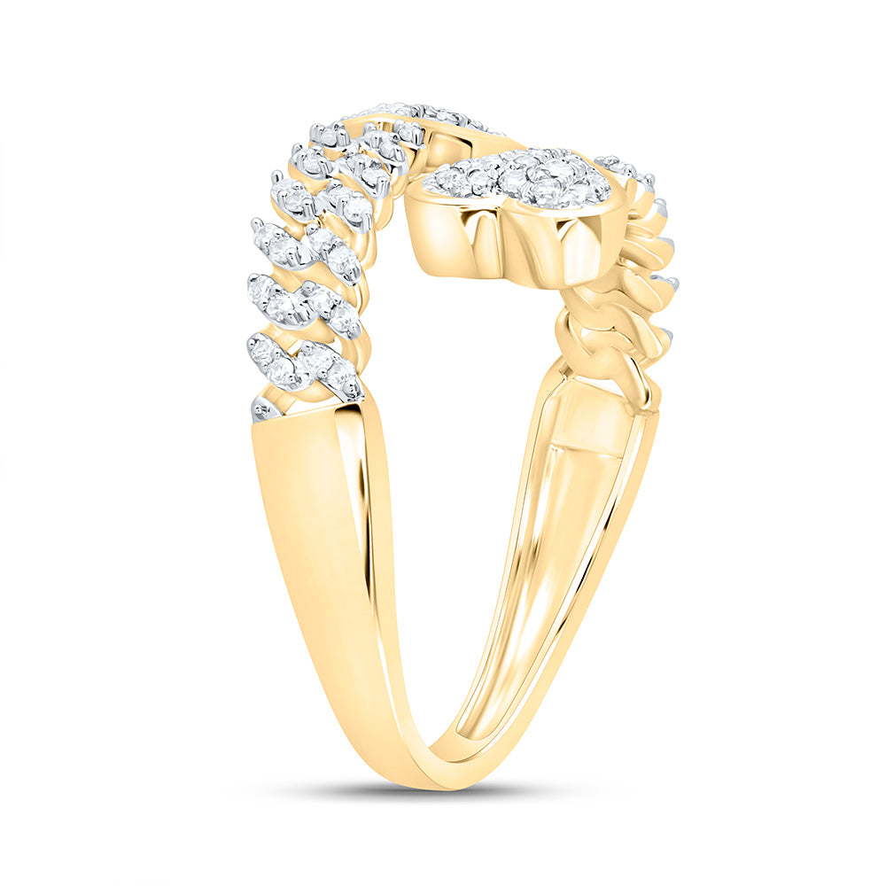 10K Yellow Gold 1/4 Cttw Natural Diamond Nk Fashion Cuban Heart Bridal Anniversary Wedding Engagement Band Ring