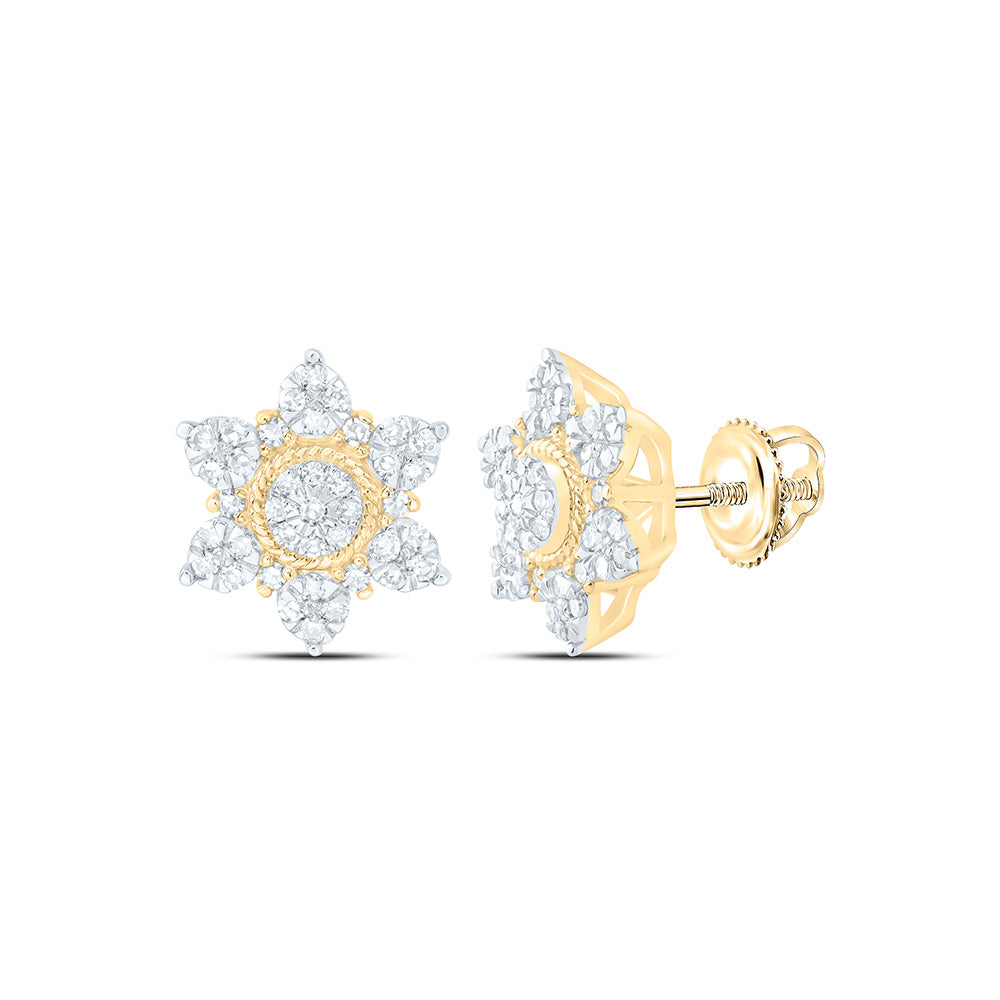10K Yellow Gold 1/3 Cttw Natural Diamond Nk Fashion Flower Earring
