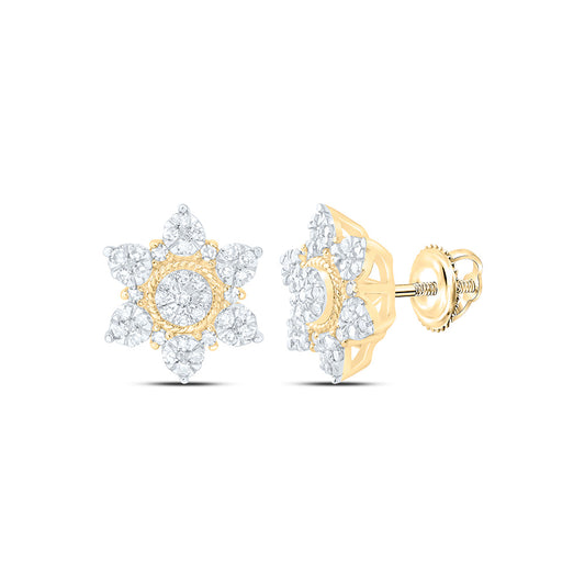 10K Yellow Gold 1/3 Cttw Natural Diamond Nk Fashion Flower Earring