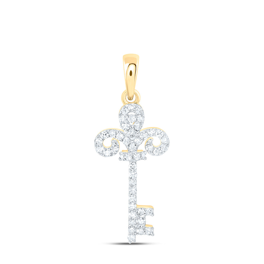 10K Yellow Or White Gold 1/5 Cttw Natural Diamond Nk Gift Key Pendant