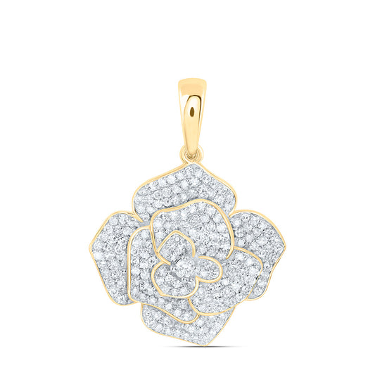 10K Yellow Gold 3/4 Cttw Natural Diamond Nk Fashion Flower Pendant