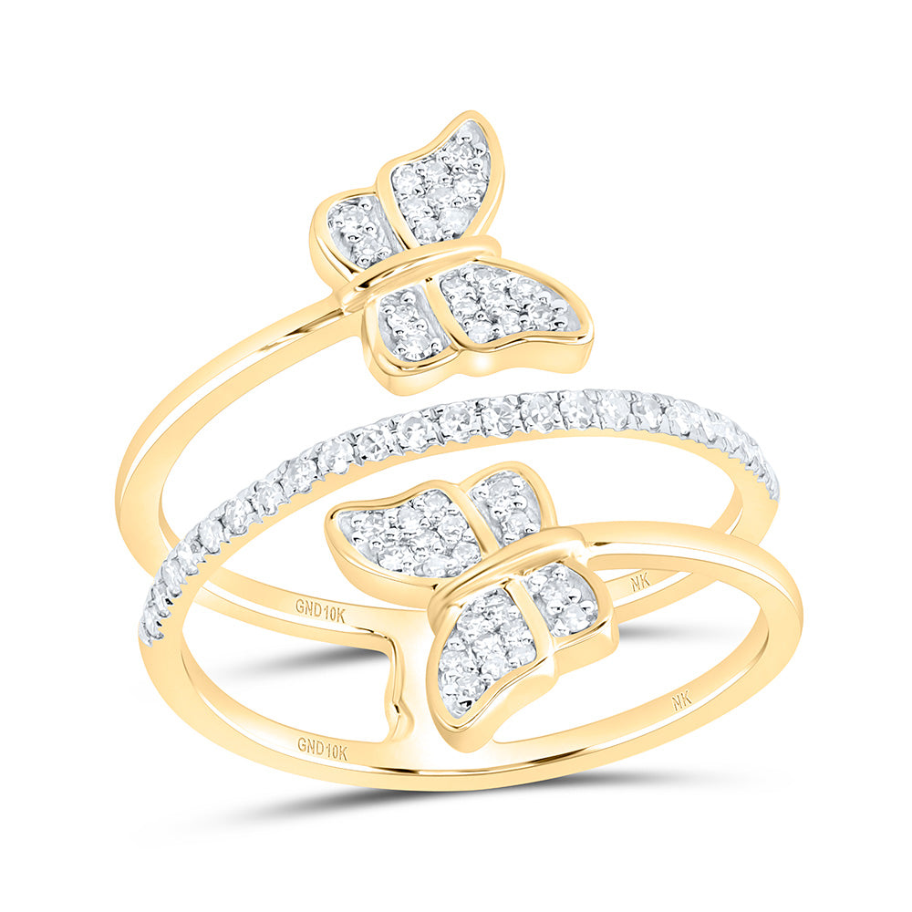 10K Yellow Or White Gold 1/4 Cttw Natural Diamond Nk Gift Butterfly Bridal Anniversary Wedding Engagement Band Ring