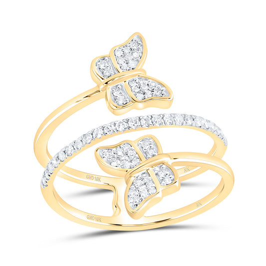 10K Yellow Or White Gold 1/4 Cttw Natural Diamond Nk Gift Butterfly Bridal Anniversary Wedding Engagement Band Ring