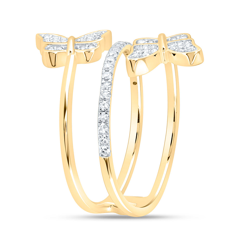 10K Yellow Or White Gold 1/4 Cttw Natural Diamond Nk Gift Butterfly Bridal Anniversary Wedding Engagement Band Ring
