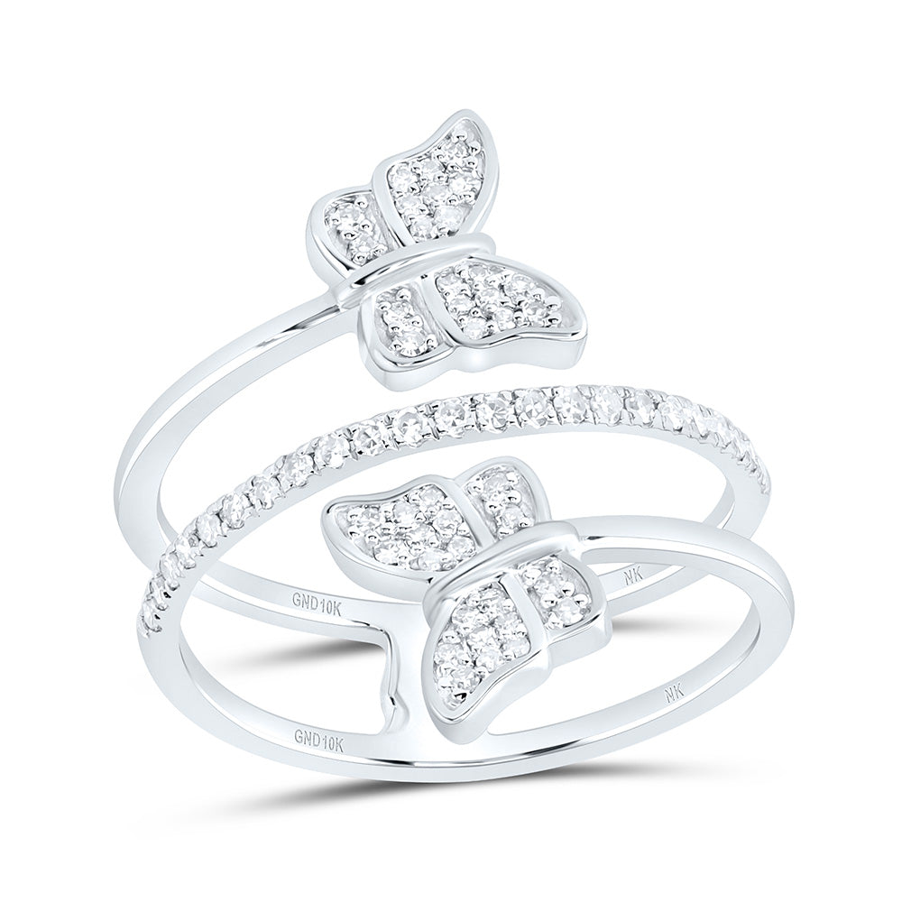 10K Yellow Or White Gold 1/4 Cttw Natural Diamond Nk Gift Butterfly Bridal Anniversary Wedding Engagement Band Ring