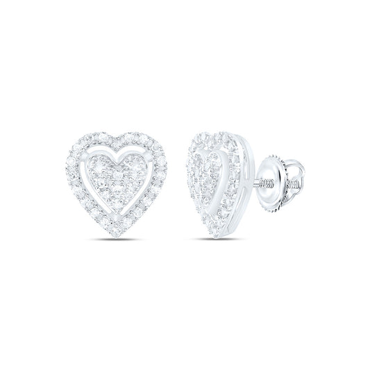 Sterling Silver 1/4 Cttw Natural Diamond Heart Earring