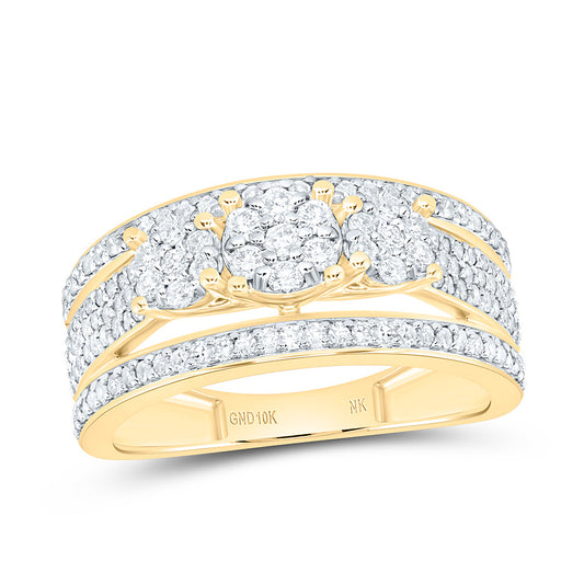 10K Yellow Gold 3/4 Cttw Natural Diamond Nk Fashion Round Bridal Anniversary Wedding Engagement Band Ring