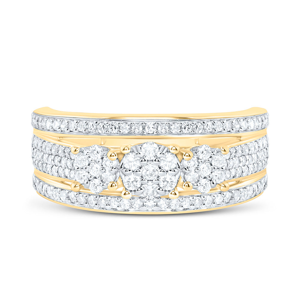 10K Yellow Gold 3/4 Cttw Natural Diamond Nk Fashion Round Bridal Anniversary Wedding Engagement Band Ring