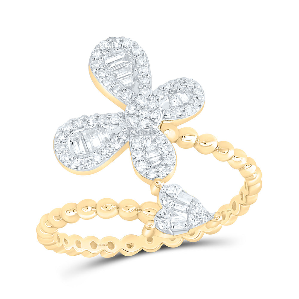 10K Yellow Gold 1/3 Cttw Natural Diamond Nk Fashion Heart Butterfly Bridal Anniversary Wedding Engagement Band Ring