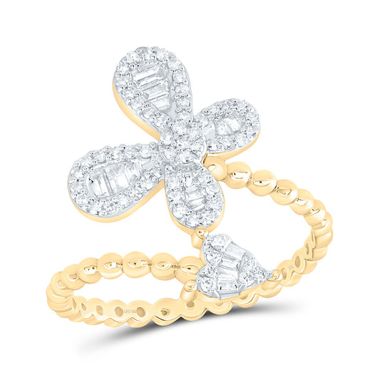 10K Yellow Gold 1/3 Cttw Natural Diamond Nk Fashion Heart Butterfly Bridal Anniversary Wedding Engagement Band Ring